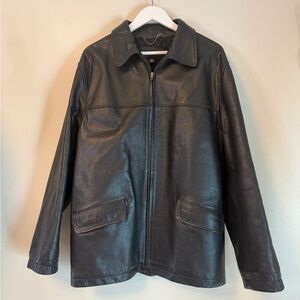 J. Crew Leather Jacket Mens Large Black Full Zip  Diamond Lined Heavy Vintage